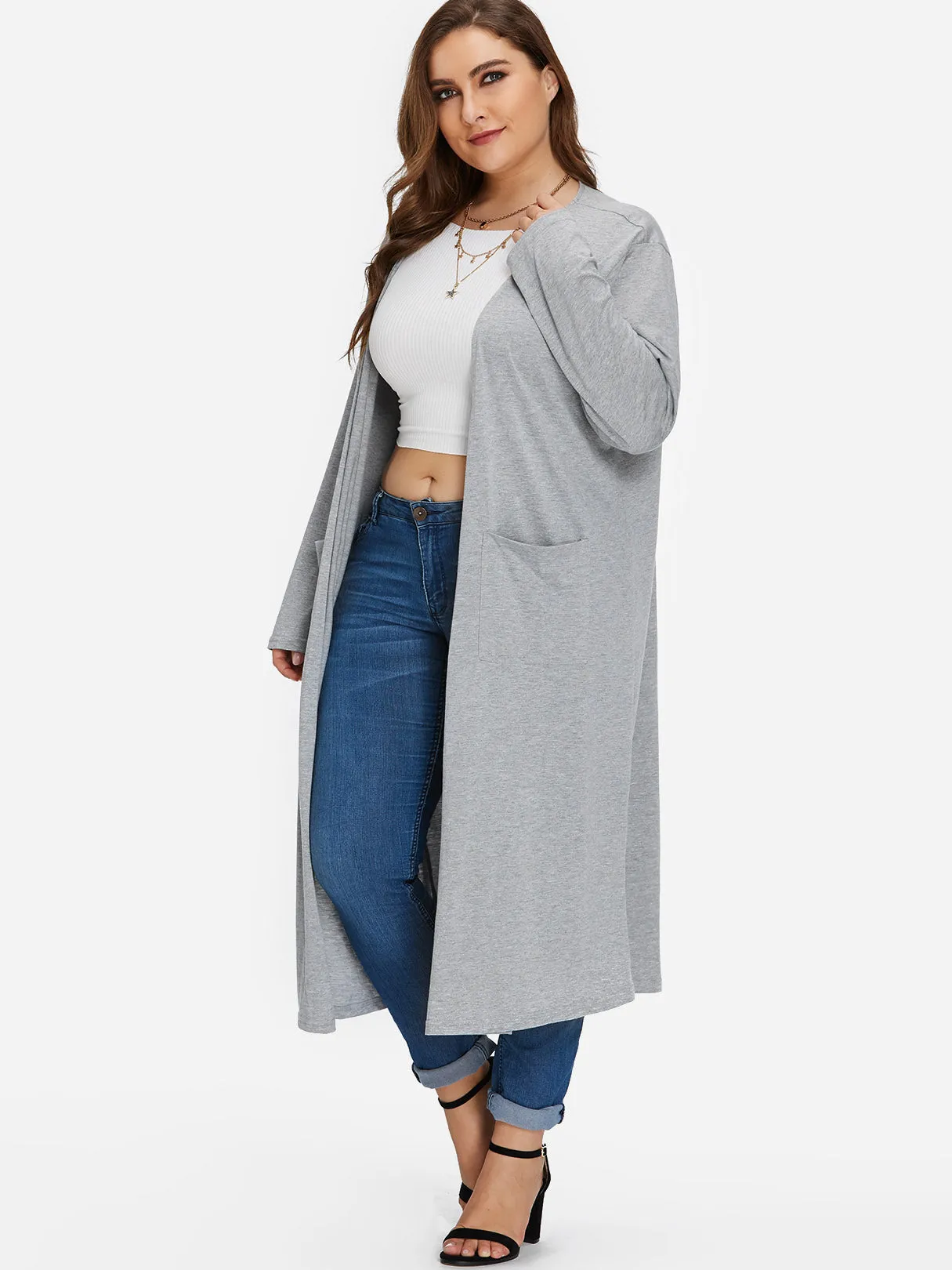 OEM ODM Plain Long Sleeve Grey Plus Size Coats & Jackets