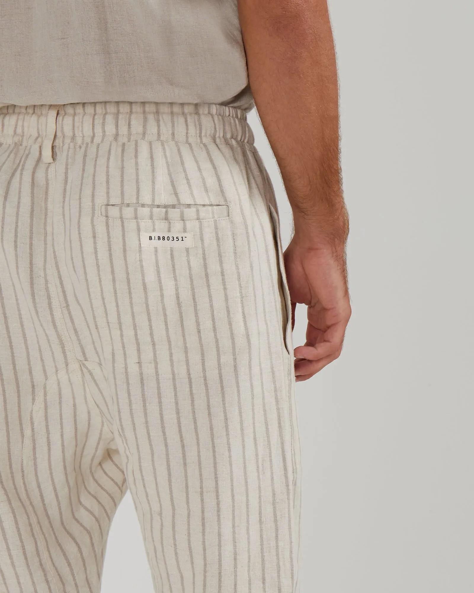SOCIETY LOUNGE LINEN LONG PANTS IN OAK STRIPE
